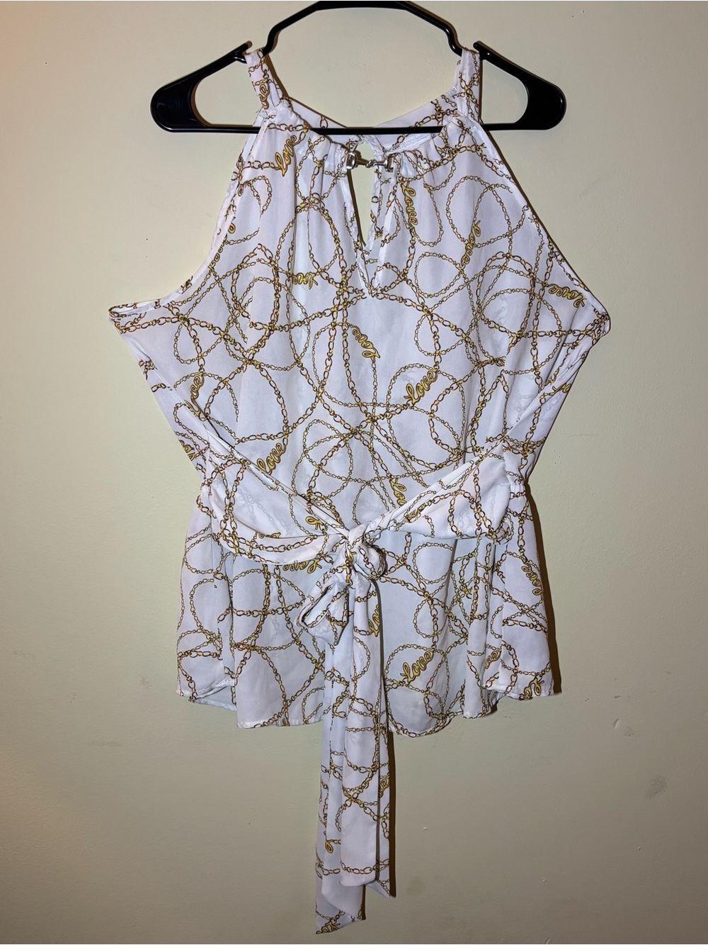 Women’s White Halter Tie-Waist Chain Print Top - Picture 2 of 4